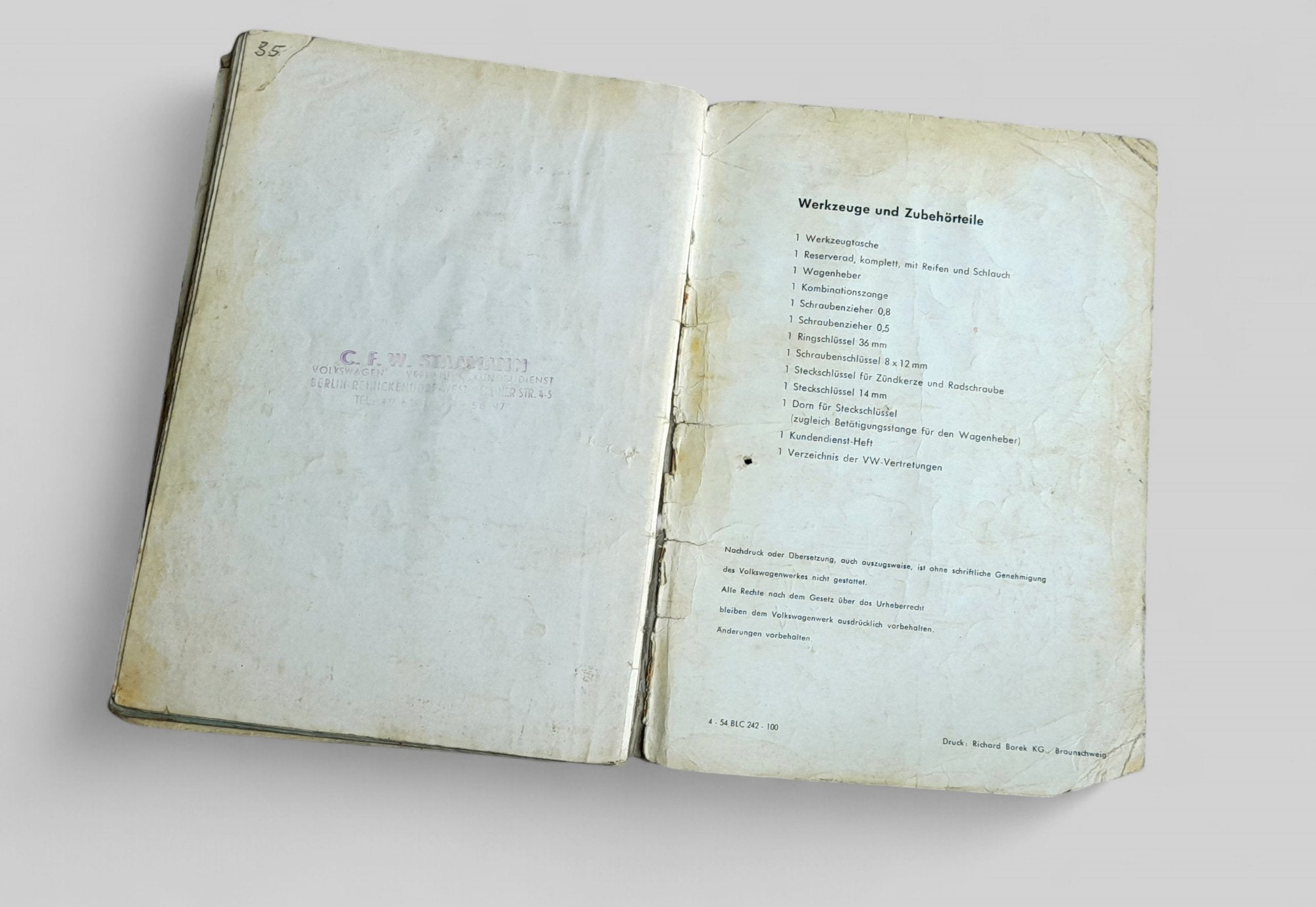 Betriebsanleitung f. Käfer April '54 - Peter Ebeling Ersatzteile