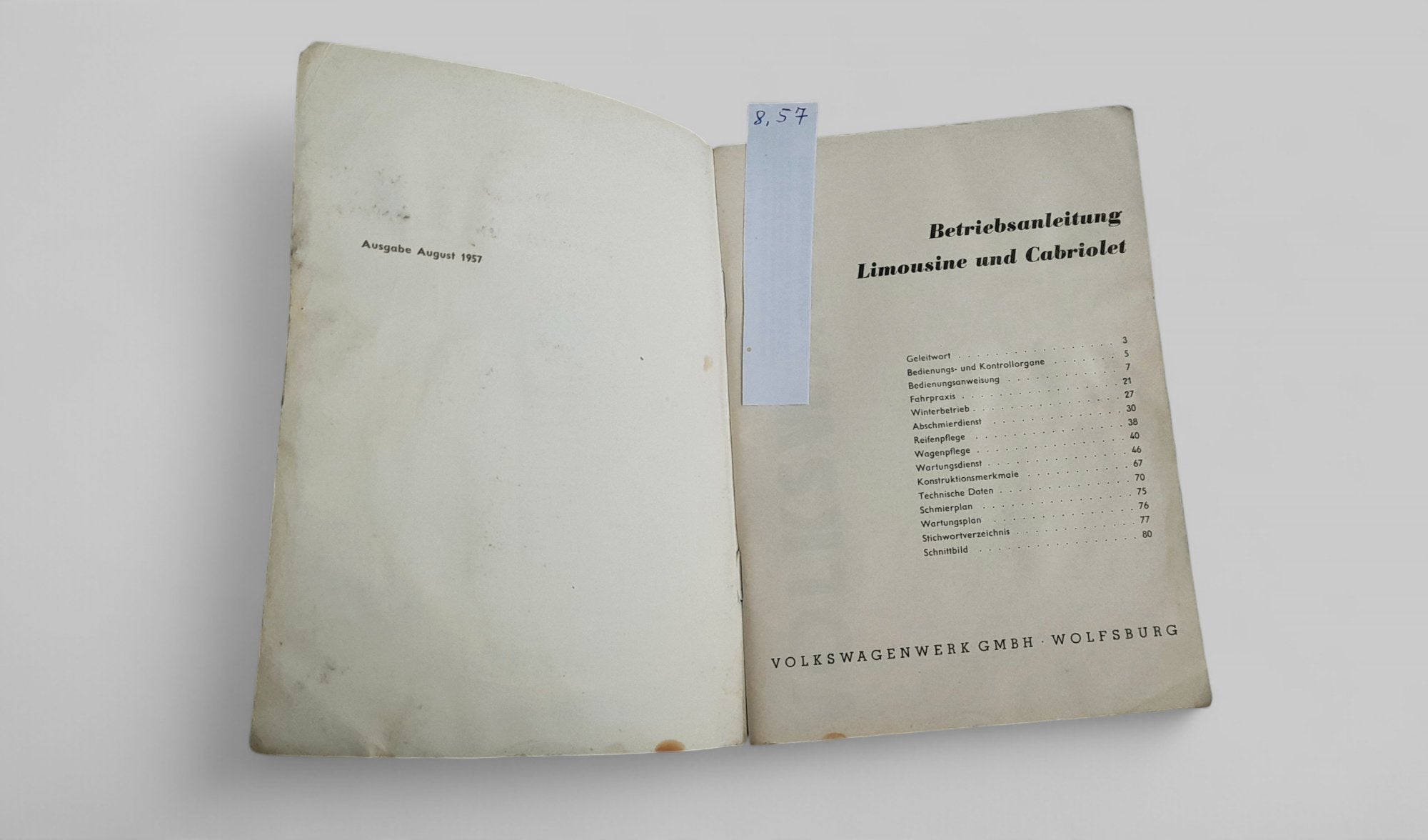 Betriebsanleitung f. Käfer, August 1957 - Peter Ebeling Ersatzteile