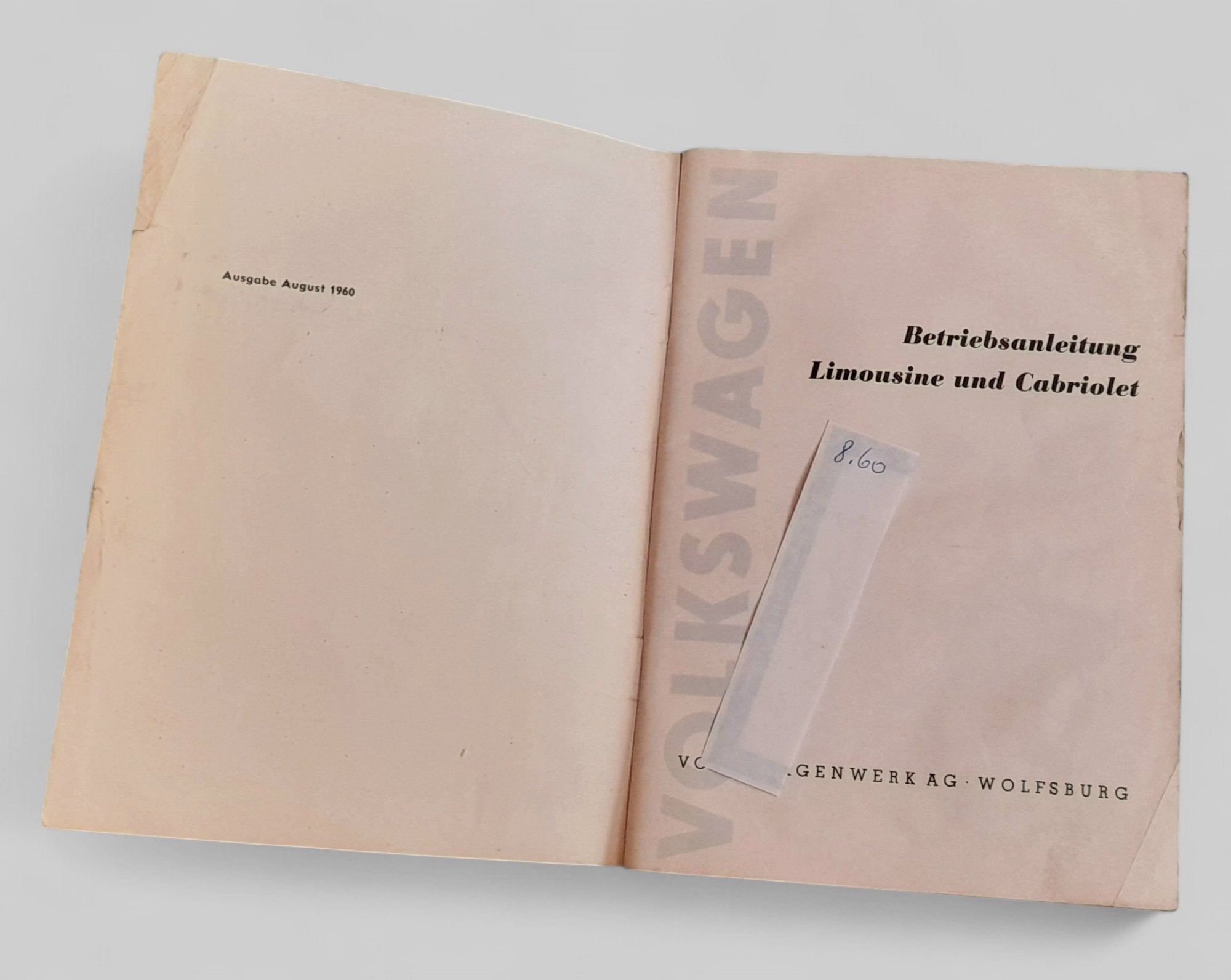 Betriebsanleitung f. Käfer, August 1960 - Peter Ebeling Ersatzteile