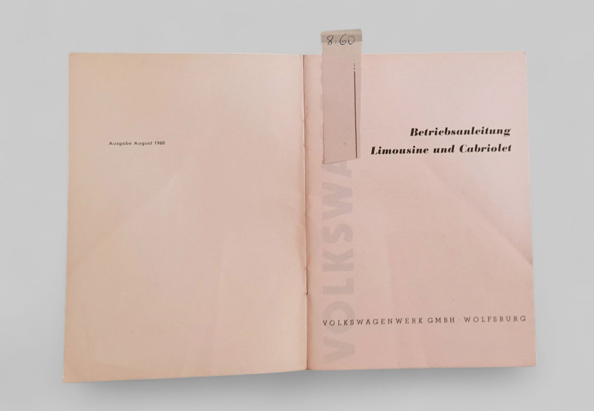 Betriebsanleitung f. Käfer, August 1960 - Peter Ebeling Ersatzteile
