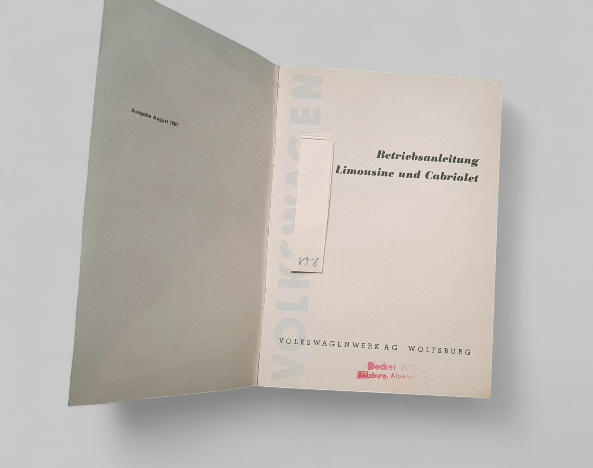 Betriebsanleitung f. Käfer, August 1961 - Peter Ebeling Ersatzteile