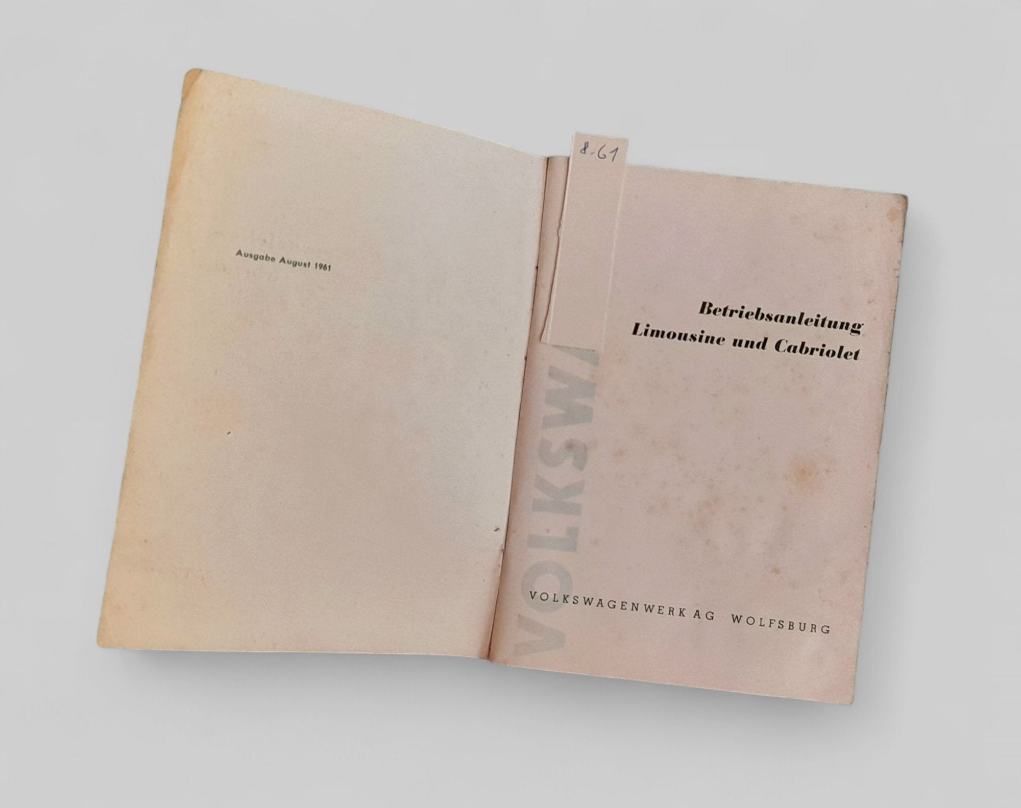 Betriebsanleitung f. Käfer, August 1961 - Peter Ebeling Ersatzteile