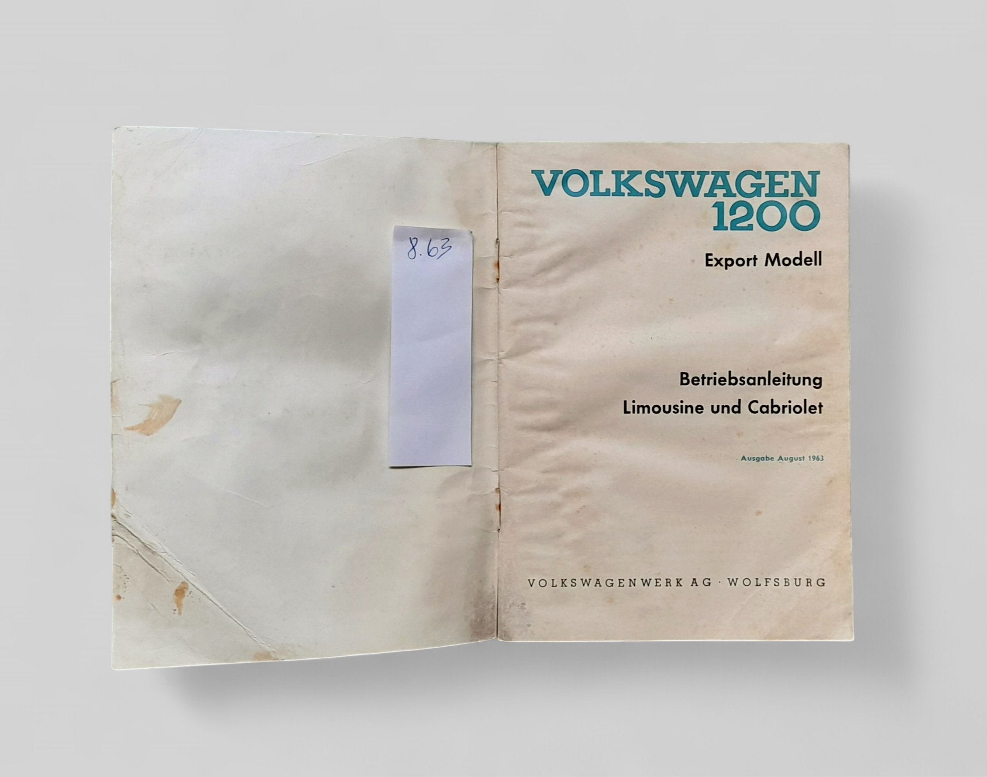 Betriebsanleitung f. Käfer , August 1963 - Peter Ebeling Ersatzteile