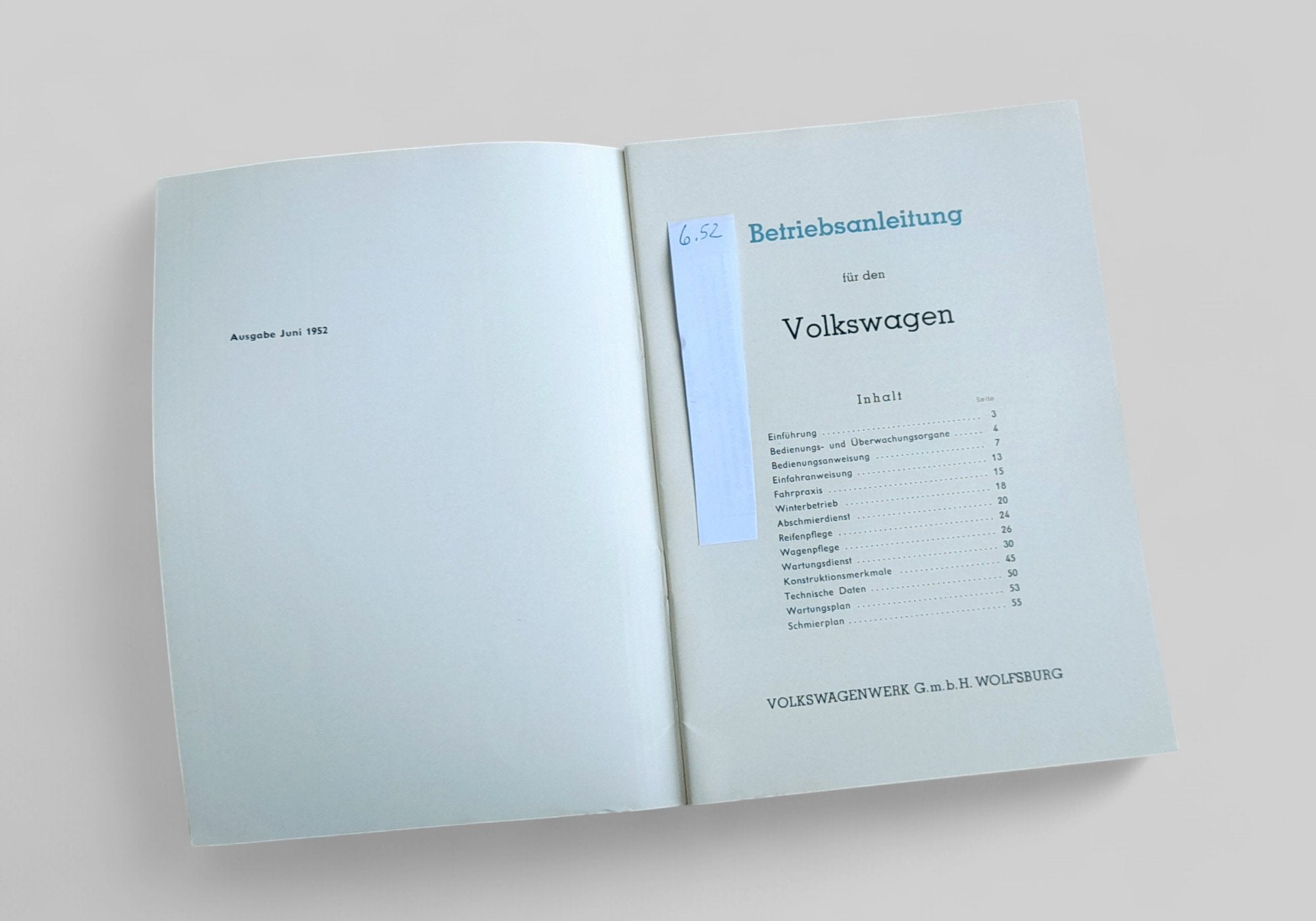 Betriebsanleitung f. Käfer Juni '52 - Peter Ebeling Ersatzteile