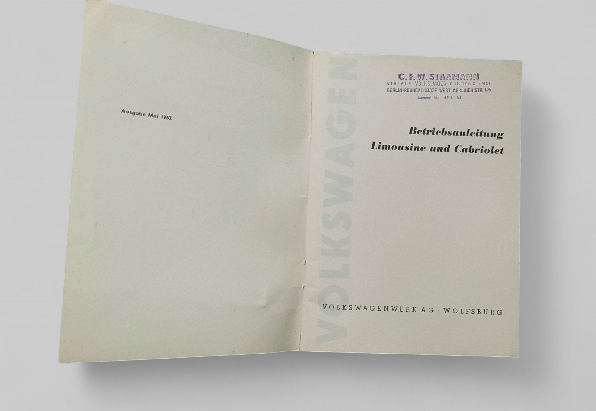 Betriebsanleitung f. Käfer, Mai 1962 - Peter Ebeling Ersatzteile