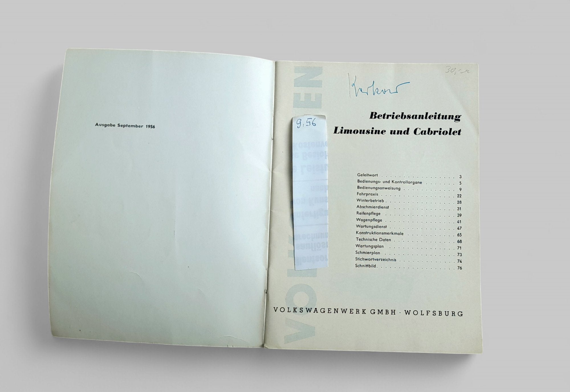 Betriebsanleitung f. Käfer, September 1956 - Peter Ebeling Ersatzteile