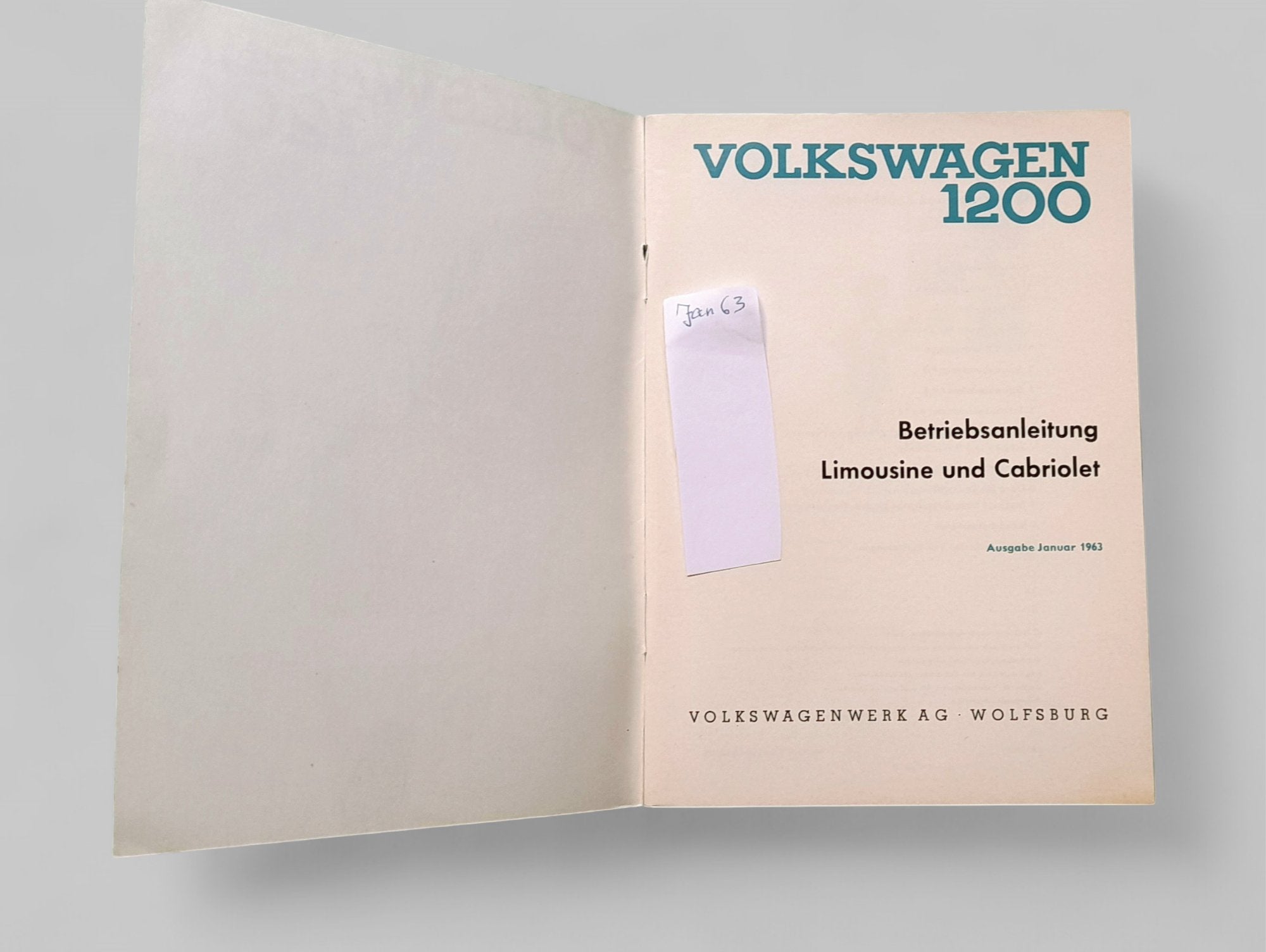 Betriebsanleitung f. Käfer, Januar 1963 - Peter Ebeling Ersatzteile